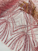 Pink Embroidery Beaded Fabric By The Yard