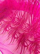 Hot Pink Shiny Glitter Geometric Fabric - Glitter Geometric Design Lace Mesh Fabric By Yard