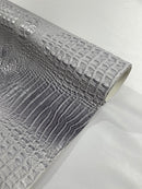 Silver White Faux Crocodile Vinyl Leather Upholstery Fabric By The Yard, Big 3D Crocodile Vinyl Fabric