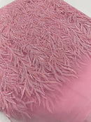 Pink Beaded Fabric by the yard, Bridal beaded, Damask Pattern With Beads and Sequin (Copy)