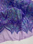 Iridescent Sequin Fabric - Iridescent Lilac - 4 Way Stretch Royalty Lace Sequin By Yard