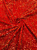 Red Green Iridescent Sequin Fabric: Red Stretch Velvet (58/60" Wide)