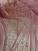 Dusty Rose Rhinestones Glitter Fabric on a Mesh By Yard Glitter Rhinestones