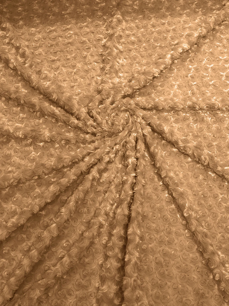 Minky Rose Swirl Fabric - Camel  - 58" Blossom Ball Rosebud Plush Fur Soft Fabric By Yard