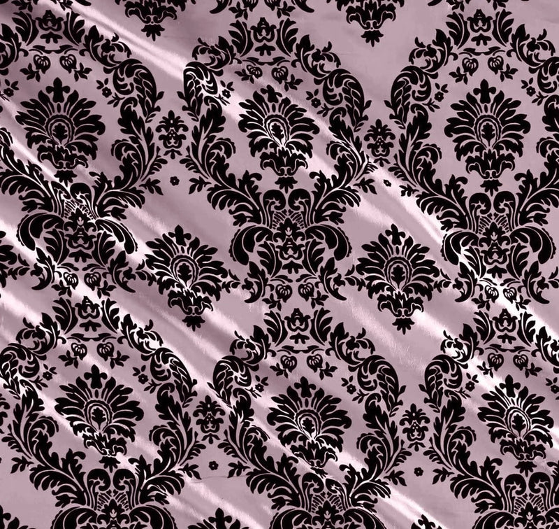 Flocked Damask Taffeta Fabric - Flocked Velvet Fancy Damask Design Taffeta Sold By Yard