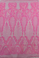 Triangle Pattern Sequins - Candy Pink - 4 Way Stretch Fabric Sequins Geometric Design  By Yard