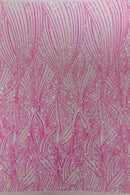 Curvy Design Sequins Fabric - Candy Pink - 4 Way Stretch Curvy Sequins Design Mesh Fabric by Yard