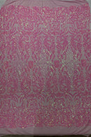 4 Way Stretch Fabric Design - Candy Pink - Fancy Net Sequins Design Fabric By Yard