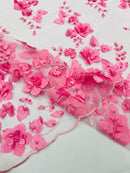 Floral 3D Pearl Fabric - Candy Pink - Embroidered Double Border Flower Design Pearl Fabric By Yard