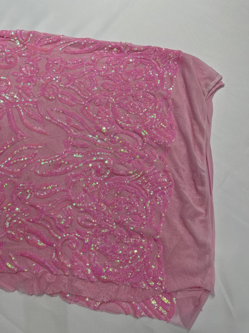 4 Way Stretch Fabric Design - Candy Pink - Fancy Net Sequins Design Fabric By Yard