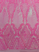 Triangle Pattern Sequins - Candy Pink - 4 Way Stretch Fabric Sequins Geometric Design  By Yard