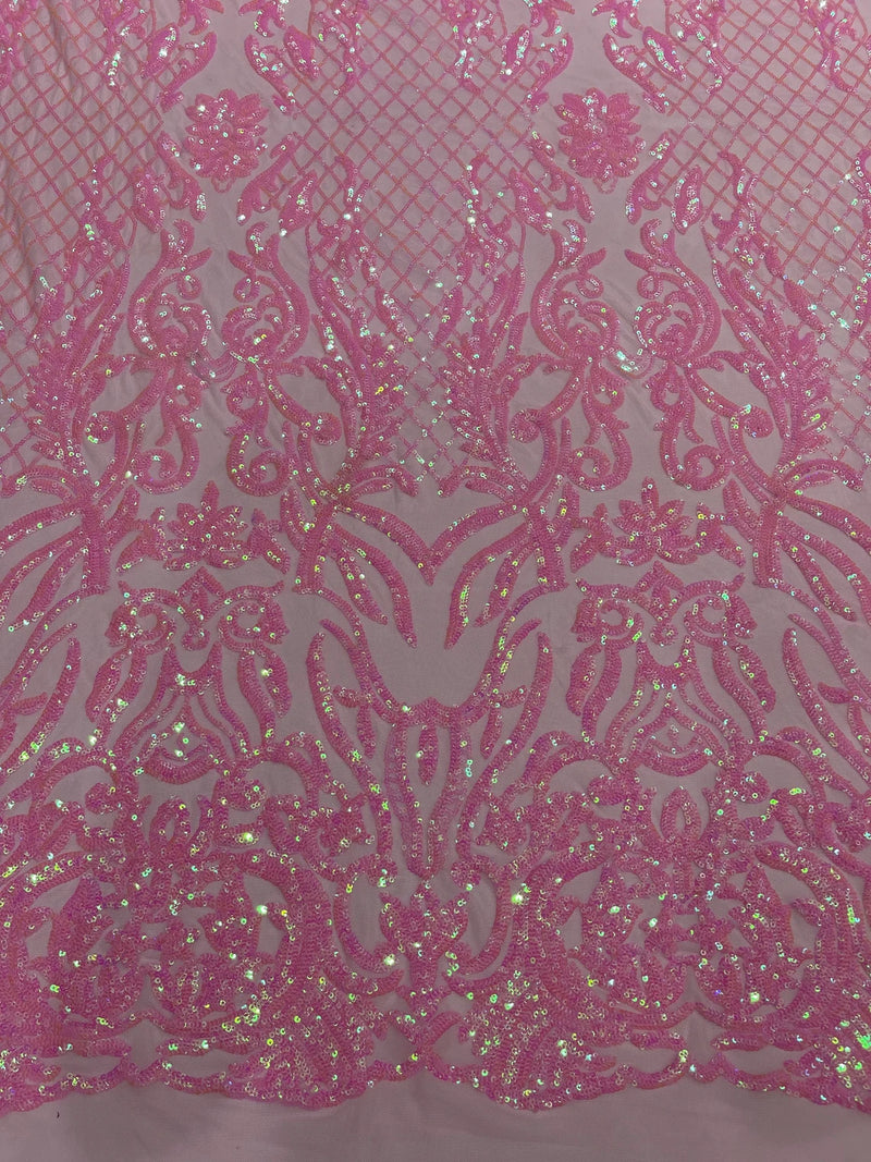 4 Way Stretch Fabric Design - Candy Pink - Fancy Net Sequins Design Fabric By Yard