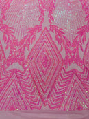 Triangle Pattern Sequins - Candy Pink - 4 Way Stretch Fabric Sequins Geometric Design  By Yard