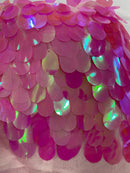 Oval Jumbo Paillette Sequins - Candy Pink - Big Oval Paillette Sequins Design Fabric By Yard