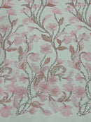 3D Tulle Mesh Flower Fabric - Candy Pink - Beaded Mesh Flower Plant Design Sold By Yard