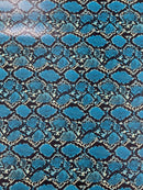Python Snake Print Vinyl Fabric - Caribbean Turquoise -  Faux Animal Snake Print Vinyl Fabric by Yard