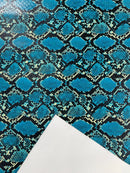 Python Snake Print Vinyl Fabric - Caribbean Turquoise -  Faux Animal Snake Print Vinyl Fabric by Yard