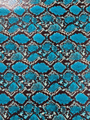 Python Snake Print Vinyl Fabric - Caribbean Turquoise -  Faux Animal Snake Print Vinyl Fabric by Yard
