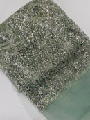 Beaded Embroidered Fabric - Silver - Embroidered Pattern Fabric By Yard