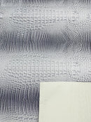 Silver White Faux Crocodile Vinyl Leather Upholstery Fabric By The Yard, Big 3D Crocodile Vinyl Fabric