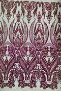 Iridescent Sequins Fabric - Big Damask Sequin Design on 4 Way Stretch Fabric By Yard