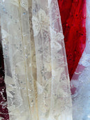 3D Butterfly Sequins Bead Fabric -  Ivory - Sequins Embroidered Beaded Fabric By Yard