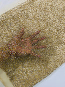 Rhinestone Glitter Mesh Fabric -  Champagne - Shiny Glitter Mesh Rhinestone Detail Fabric by Yard