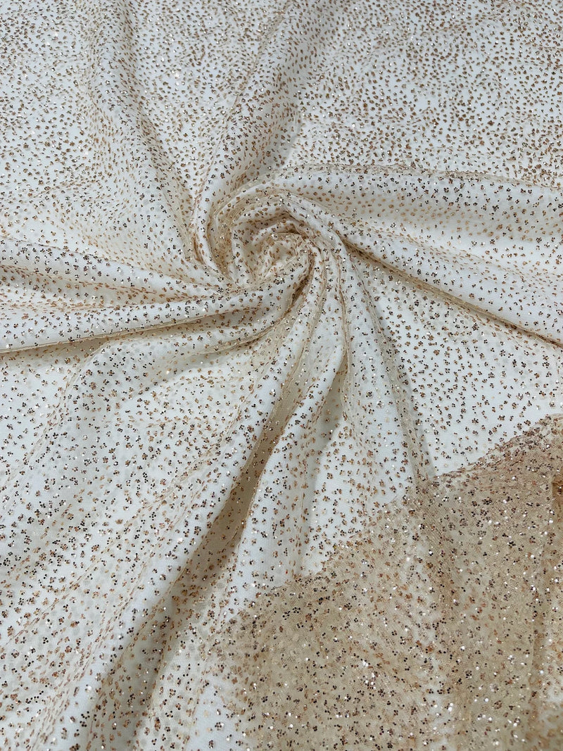 Glitter Dots Mesh Fabric - Champagne - Shiny 60" Mesh Sheer Fabric Sold By The Yard