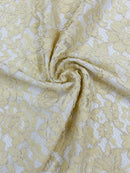 Corded Floral Plant Fabric - Champagne - Floral Corded Lace Flower Fabric Sold By Yard