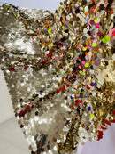 Circle Paillette Sequins - Champagne - Large Round Paillette Sequins Design Fabric By Yard