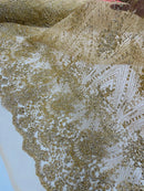 Glitter Damask Geometric Fabric - Champagne - Geometric Damask Design Lace Mesh Fabric By Yard
