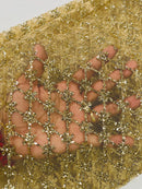 Diamond Design Glitter Fabric - Champagne - Triangle Shiny Glitter Mesh with Flower Decor by Yard