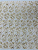 Butterfly Floral Lace Fabric - Champagne - Butterfly Flower Metallic Design on Lace Fabric By Yard
