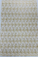 Metallic Floral Butterfly Fabric - Champagne - Embroidered Floral Butterfly Design Mesh Fabric by Yard