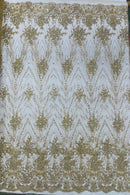 Glitter Damask Geometric Fabric - Champagne - Geometric Damask Design Lace Mesh Fabric By Yard