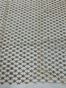 Diamond Design Glitter Fabric - Champagne - Triangle Shiny Glitter Mesh with Flower Decor by Yard