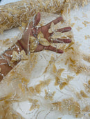 3D Butterfly Sequins Bead Fabric - Gold - Sequins Embroidered Beaded Fabric By Yard