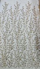 Leaf Plant Glitter Fabric - Champagne - Luxury Tall Leaf Plant Shiny Glitter Mesh Design Fabric by Yard