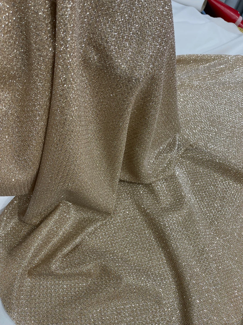 Shimmer Diamond Glitter Fabric - Champagne - Luxury Sparkle Stretch Fabric Sold By Yard