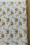 3D Floral Glitter Fabric - Champagne - 3D Sequins and Glitter Floral Design on Mesh Sold By Yard