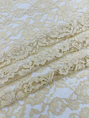 Corded Floral Plant Fabric - Champagne - Floral Corded Lace Flower Fabric Sold By Yard