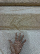 Glitter Lace Mesh Fabric - Champagne - Shimmer Glitter Dot Design on Mesh Lace By Yard