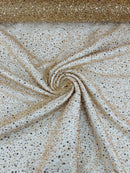 Beaded Mesh 3D Fabric - Champagne - Beaded Lace Mesh Fabric Embroidered with Small Sequins Sold By Yard