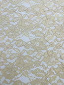 Corded Floral Plant Fabric - Champagne - Floral Corded Lace Flower Fabric Sold By Yard