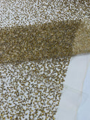 Rhinestone Glitter Mesh Fabric -  Champagne - Shiny Glitter Mesh Rhinestone Detail Fabric by Yard