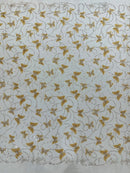 3D Butterfly Sequins Bead Fabric - Gold - Sequins Embroidered Beaded Fabric By Yard