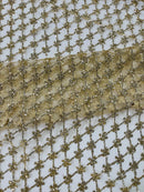 Diamond Design Glitter Fabric - Champagne - Triangle Shiny Glitter Mesh with Flower Decor by Yard