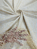 Fish Net Sequins Fabric - Champagne - Cast Net Design Sequins Embroidery Lace Fabric By Yard
