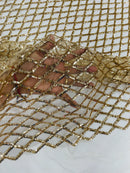Diamond Net Sequins Fabric - Champagne - Geometric Diamond Net Design on Mesh Lace Fabric By Yard