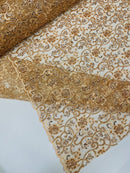 Embroidery Beaded Fabric - Champagne - Beaded Floral Bridal Embroidery Fabric Sold by the yard